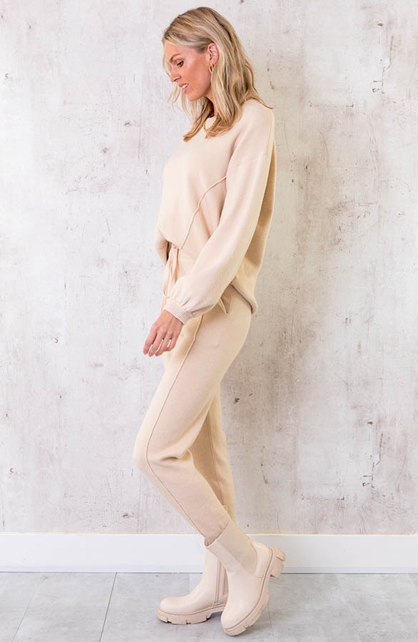 Jogging Broek Met Sierstiksel Beige – shoparchief, foto 3