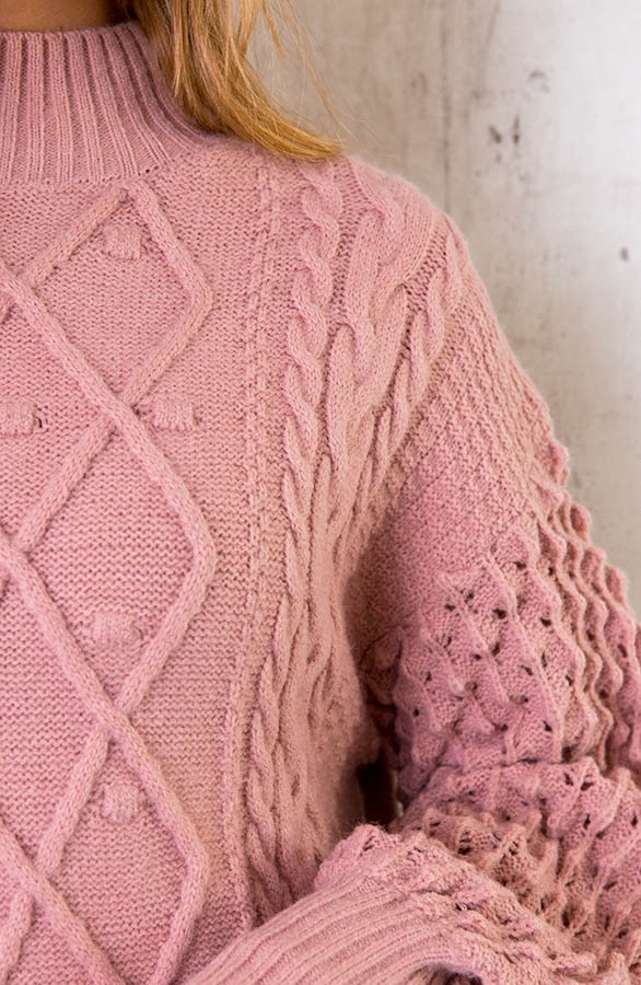 Kabelgebreide Wafel Tuniek Roze – shoparchief, foto 5