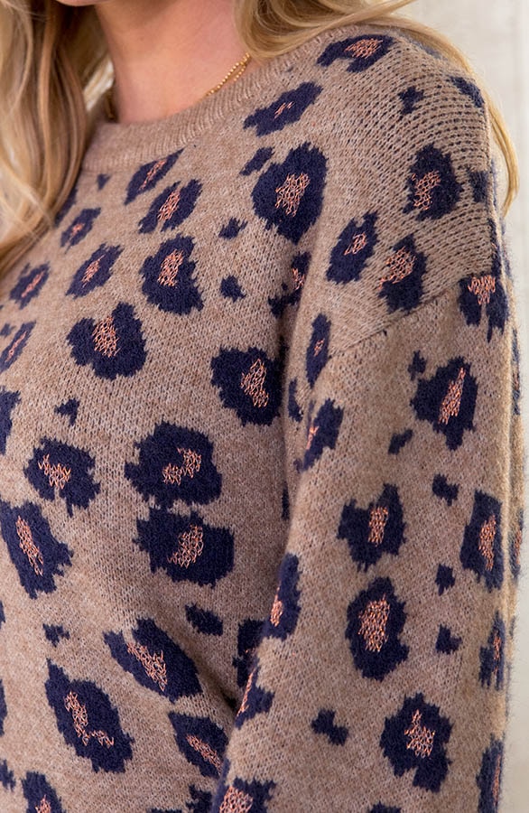 Knitted Leopard Trui Taupe – shoparchief, foto 5