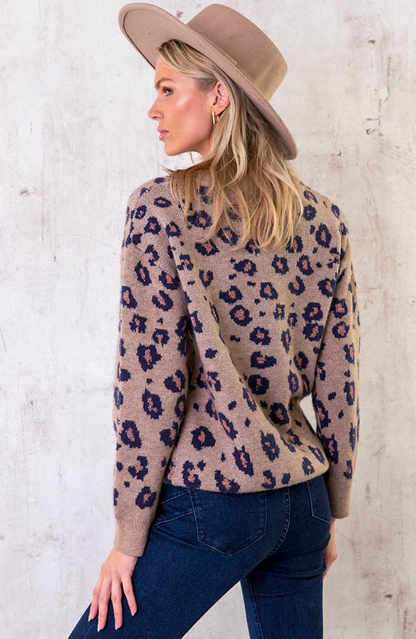 Knitted Leopard Trui Taupe – shoparchief, foto 4