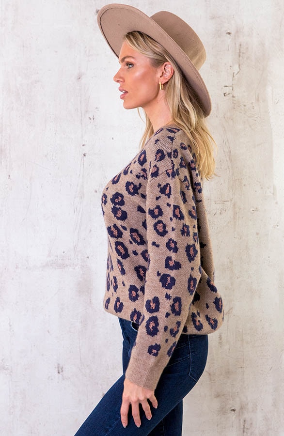 Knitted Leopard Trui Taupe – shoparchief, foto 3