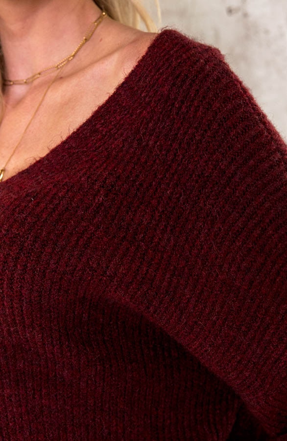 Knitted V-Sweater Bordeaux – shoparchief, foto 5