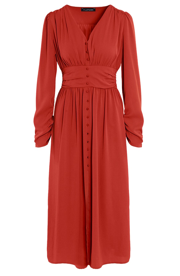 Maxi Jurk Met Sierknopen Terracotta – shoparchief