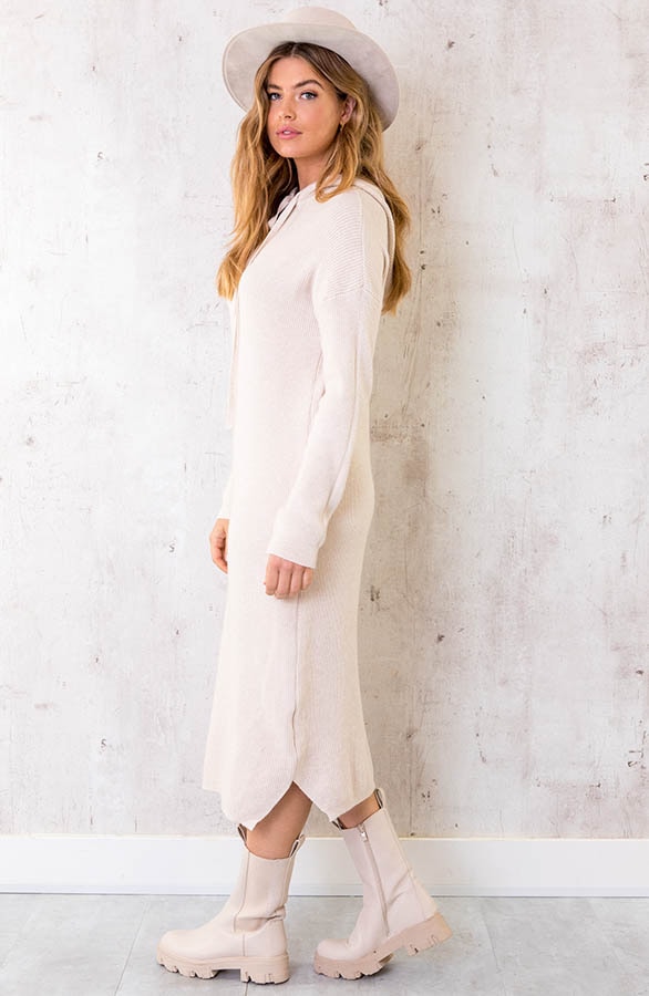 Midi Jurk Met Capuchon Beige – shoparchief, foto 3