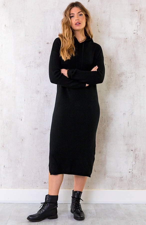Midi Jurk Met Capuchon Zwart – shoparchief, foto 2