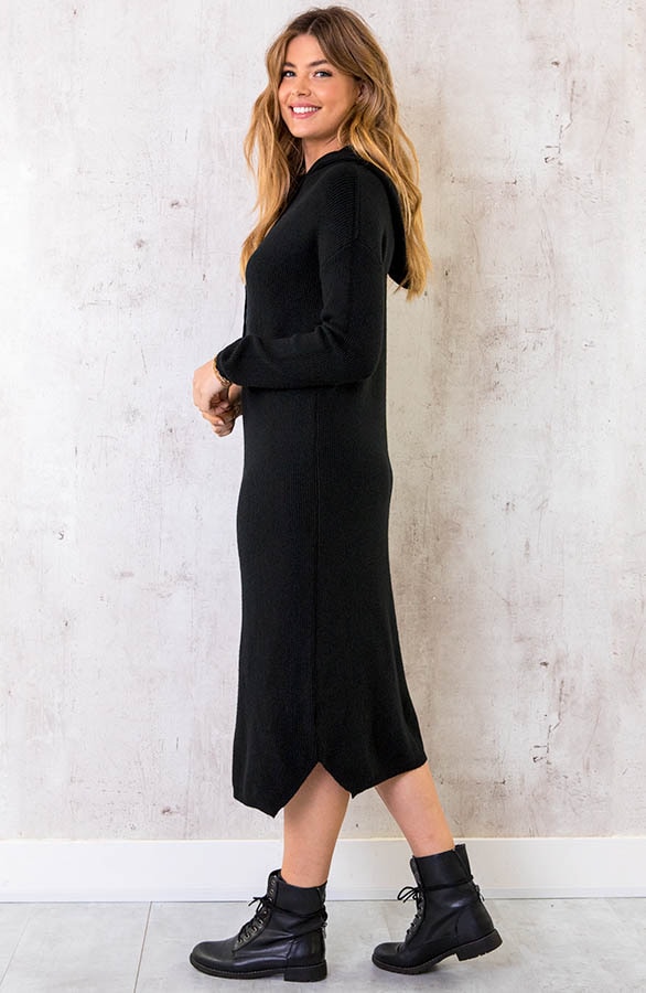 Midi Jurk Met Capuchon Zwart – shoparchief, foto 3