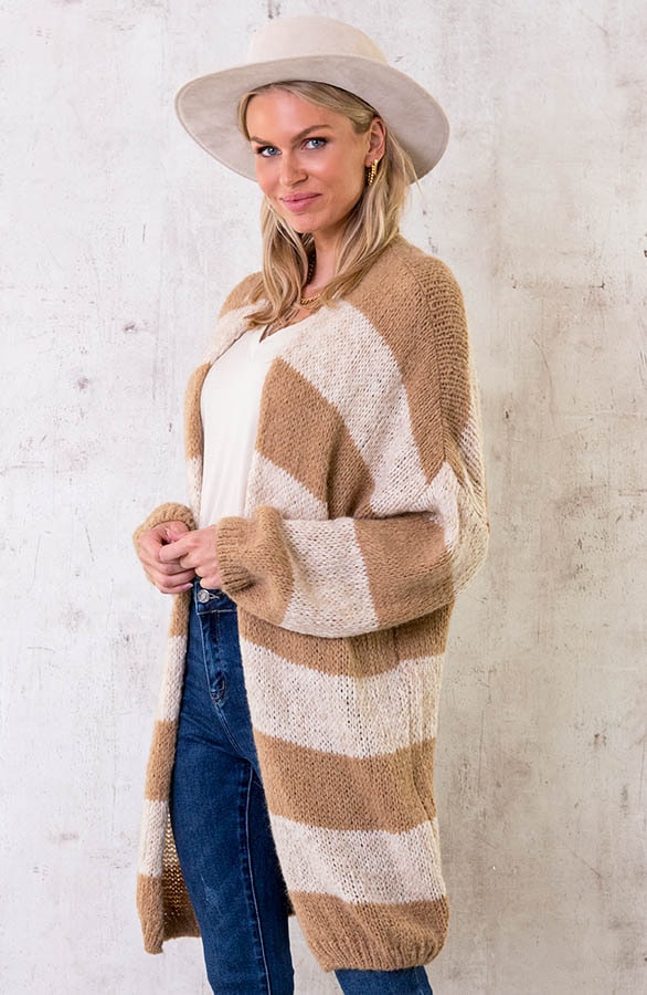 Midi Knitted Strepen Vest Camel – shoparchief