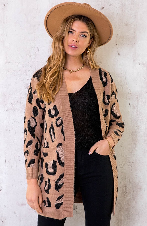 Midi Panter Vest Gebreid Camel – shoparchief