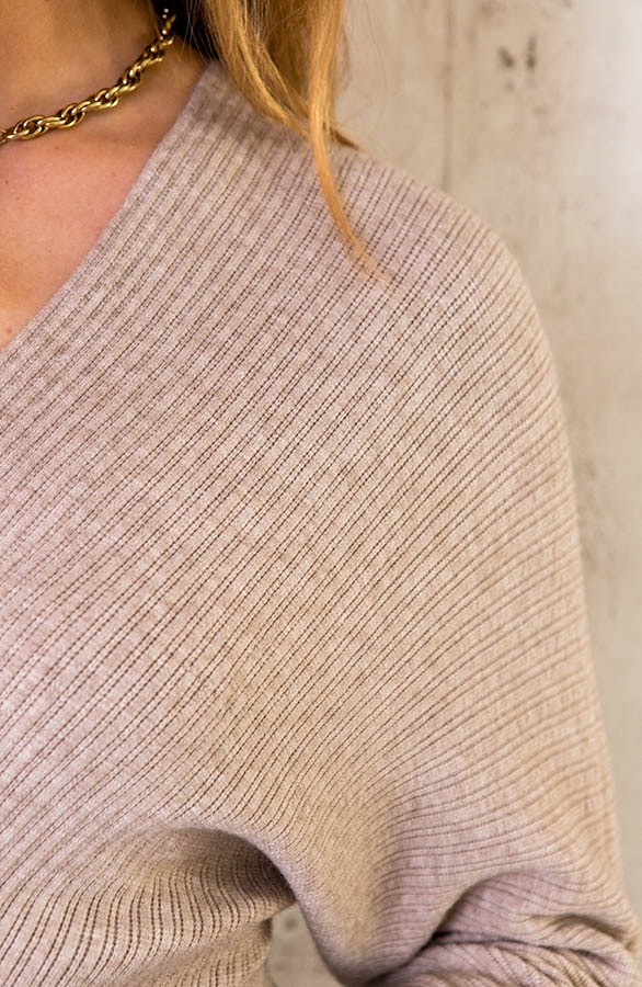 Midi Rib V-hals Jurk Taupe – shoparchief, foto 5