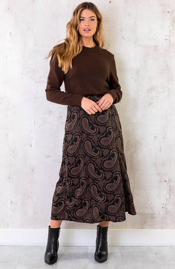 Midi Split Paisley Rok Zwart Choco – shoparchief, foto 5