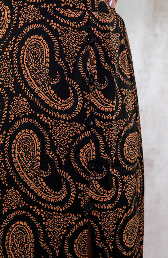 Midi Split Paisley Rok Zwart Cognac – shoparchief, foto 7