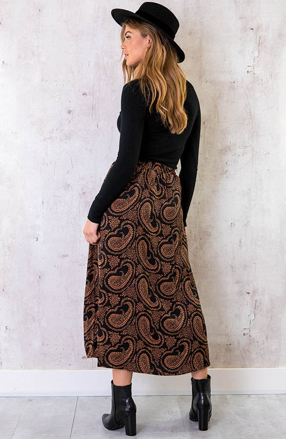 Midi Split Paisley Rok Zwart Cognac – shoparchief, foto 5