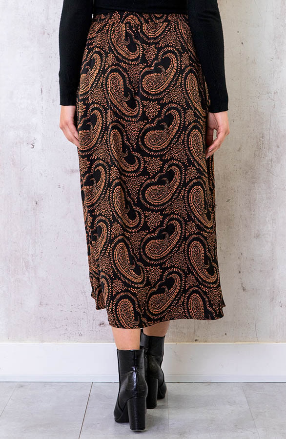 Midi Split Paisley Rok Zwart Cognac – shoparchief, foto 6