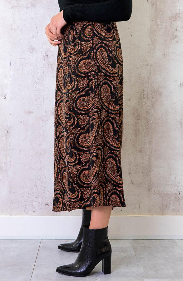 Midi Split Paisley Rok Zwart Cognac – shoparchief, foto 4