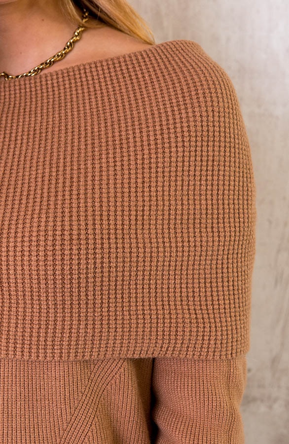 Offshoulder Trui Gebreid Camel – shoparchief, foto 5