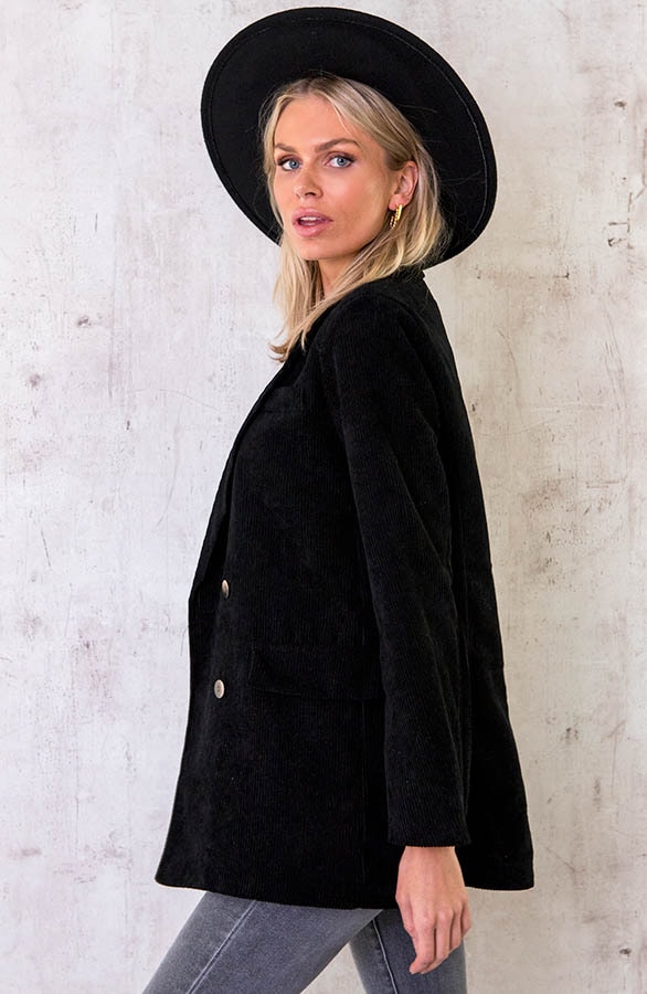 Oversized Corduroy Blazer Zwart – shoparchief, foto 3