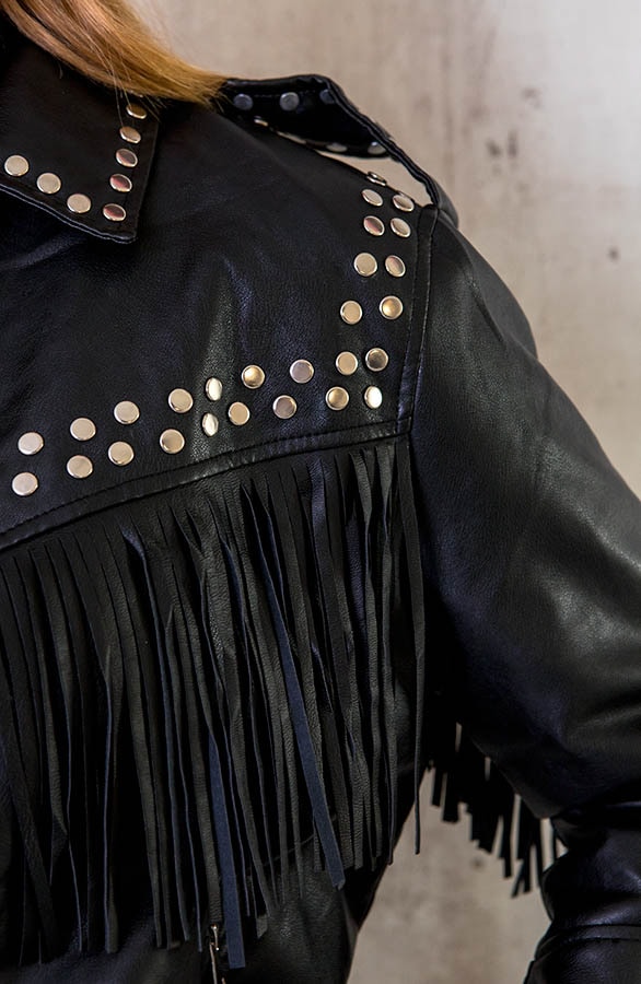 Oversized Leather Fringe Jacket Schwarz, Shoparchiv, Foto 4