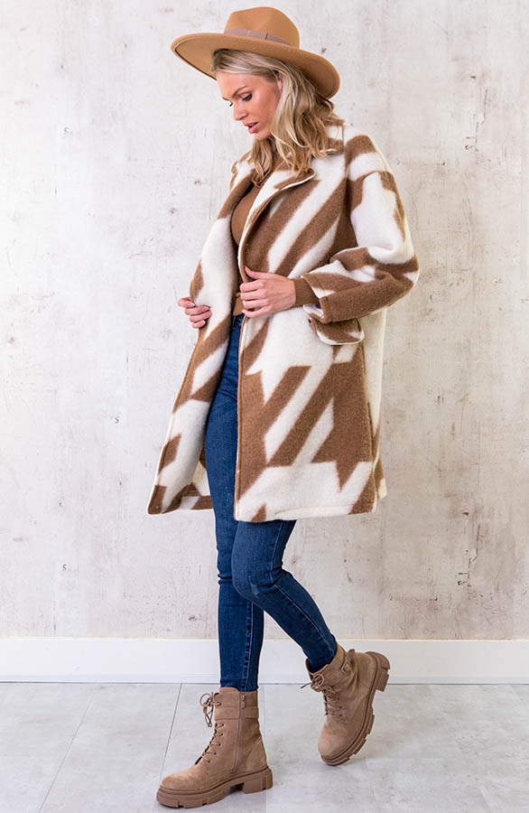 Oversized Woven Coat Camel Ecru – shoparchief, foto 2