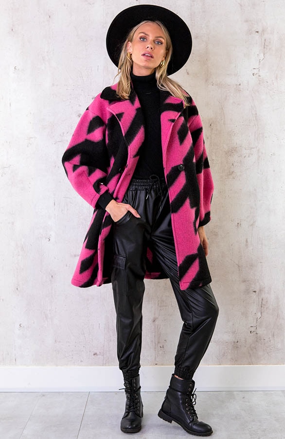 Oversized Woven Coat Fuchsia – shoparchief, foto 2
