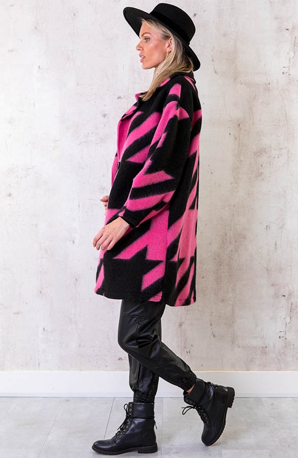 Oversized Woven Coat Fuchsia – shoparchief, foto 3