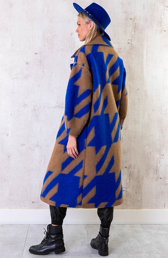 Oversized Woven Coat Long Blauw Camel – shoparchief, foto 4