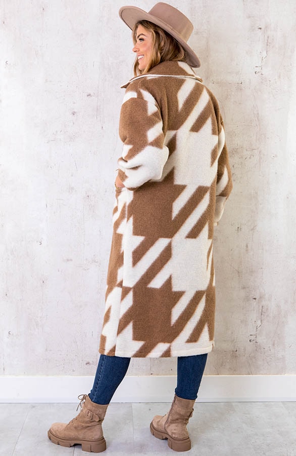Oversized Woven Coat Long Camel Ecru – shoparchief, foto 4