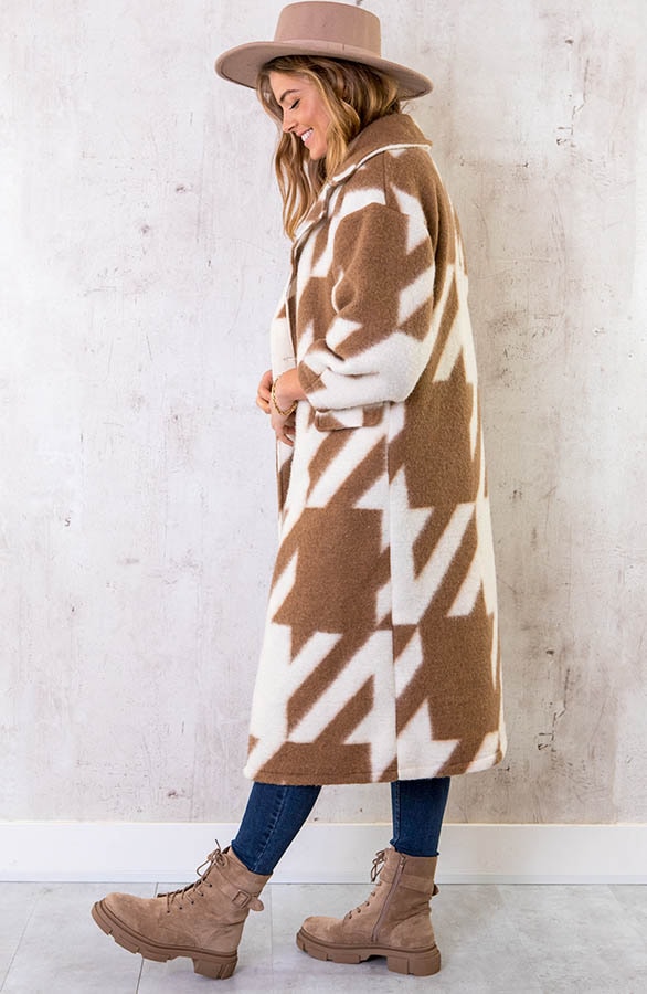 Oversized Woven Coat Long Camel Ecru – shoparchief, foto 3