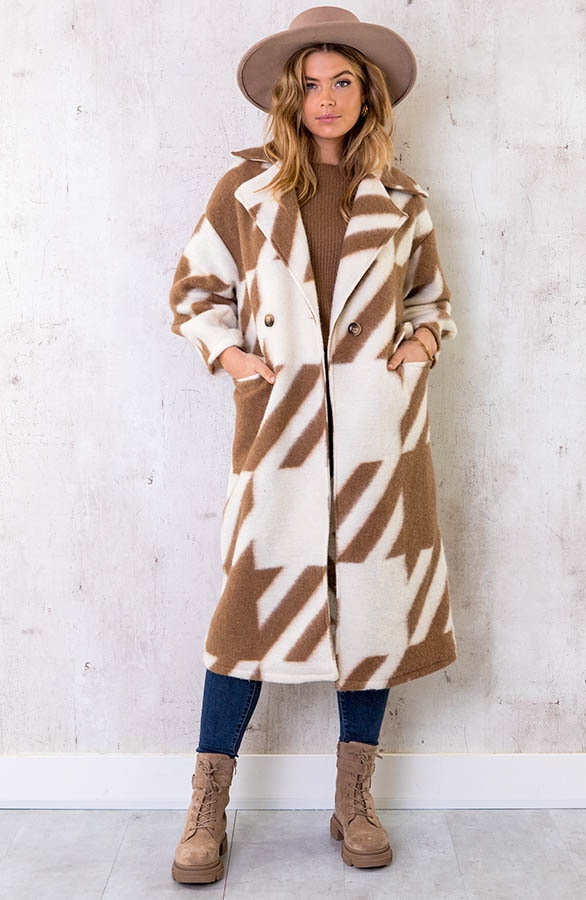 Oversized Woven Coat Long Camel Ecru – shoparchief, foto 2