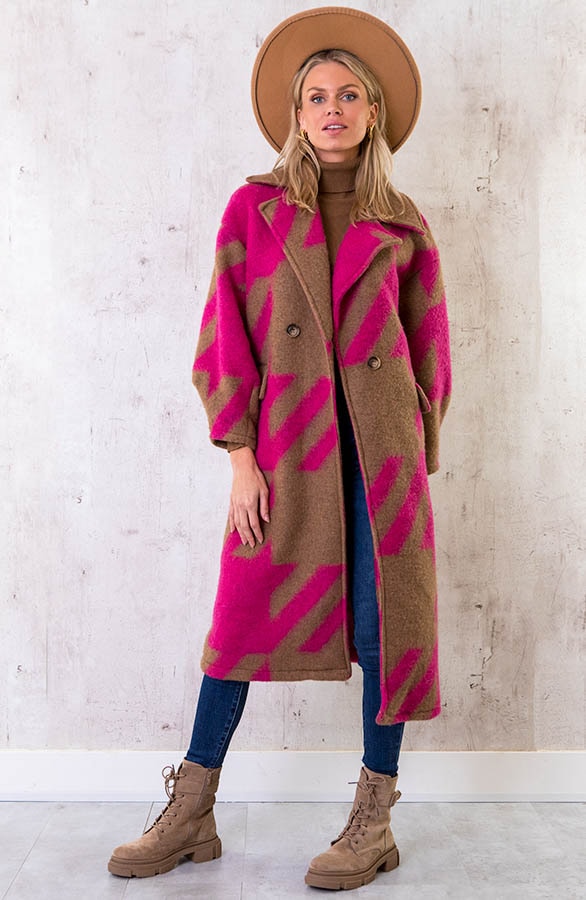 Oversized Woven Coat Long Camel Roze – shoparchief