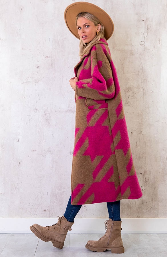 Oversized Woven Coat Long Camel Roze – shoparchief, foto 3
