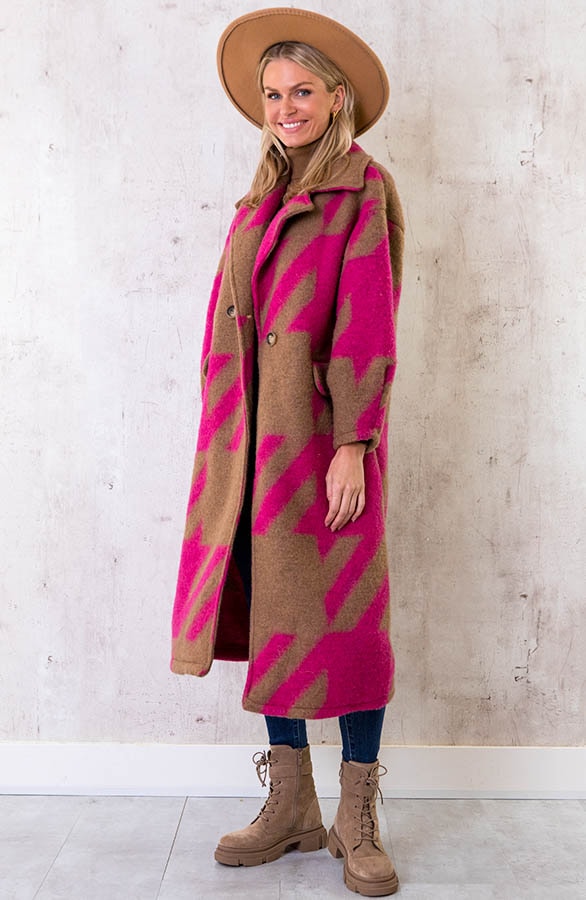 Oversized Woven Coat Long Camel Roze – shoparchief, foto 2