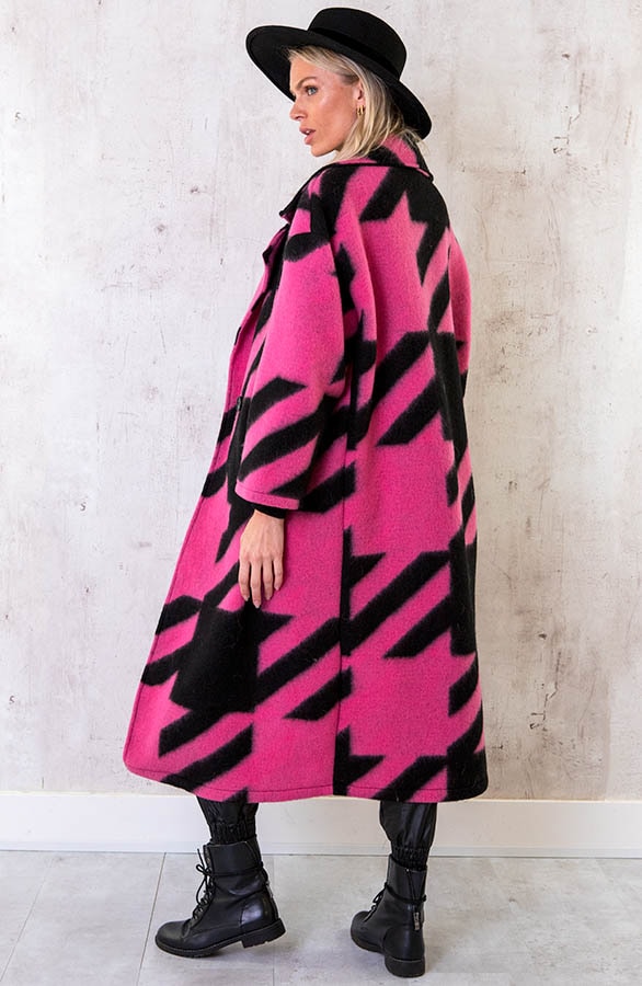 Oversized Woven Coat Long Fuchsia – shoparchief, foto 4