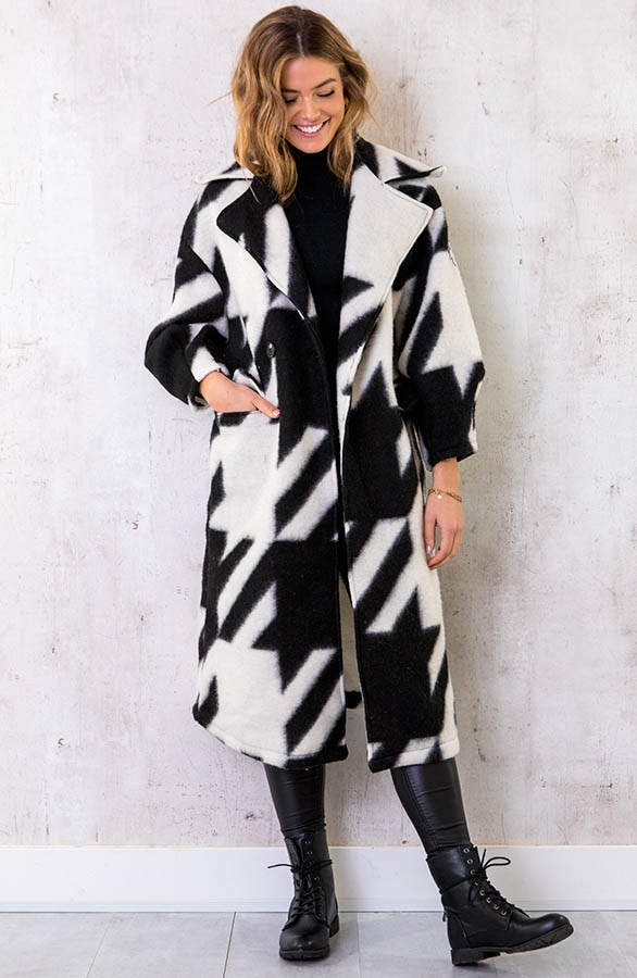 Oversized Woven Coat Long Zwart – shoparchief, foto 2
