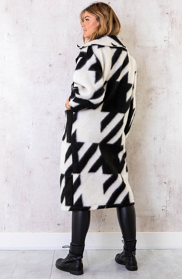 Oversized Woven Coat Long Zwart – shoparchief, foto 4