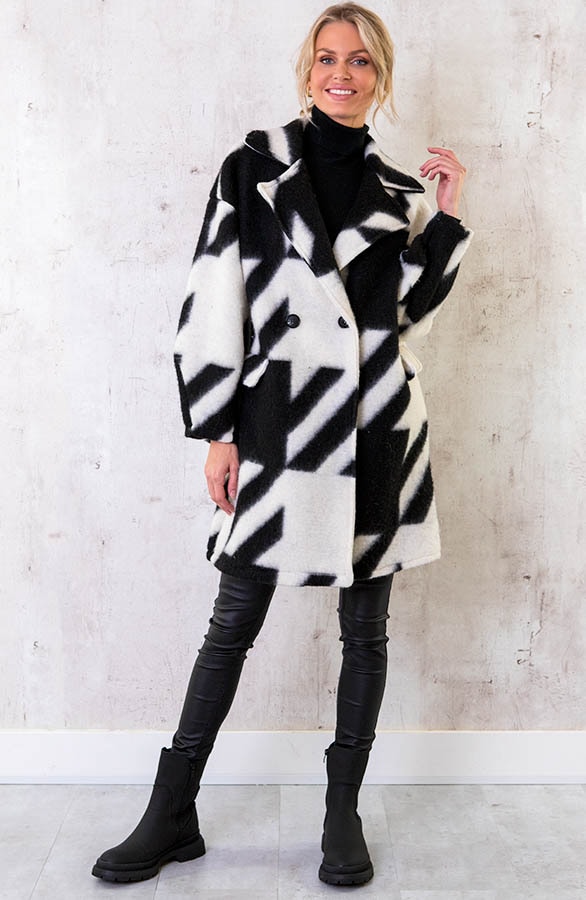 Oversized Woven Coat Zwart – shoparchief