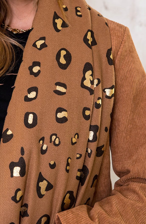Panterprint Sjaal Metallic Camel – shoparchief, foto 3
