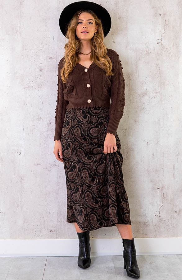 Midi Split Paisley Rok Zwart Choco – shoparchief, foto 8