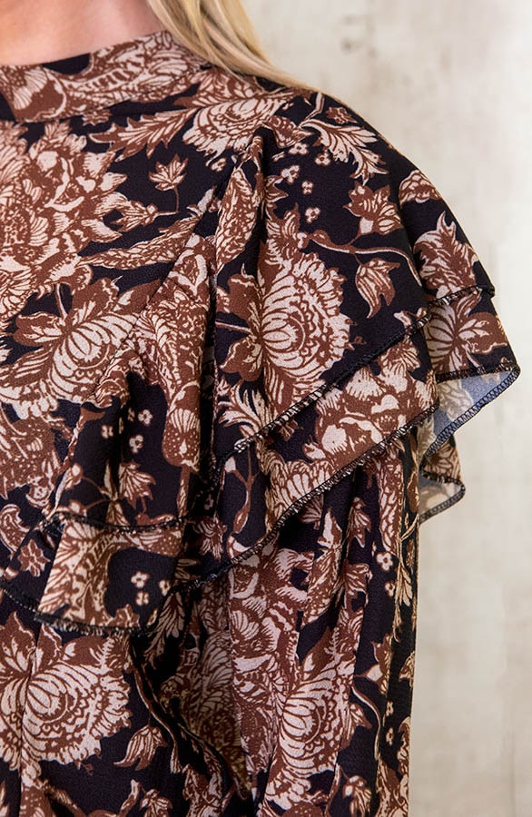 Ruffle Bloemen Blouse Choco – shoparchief, foto 5