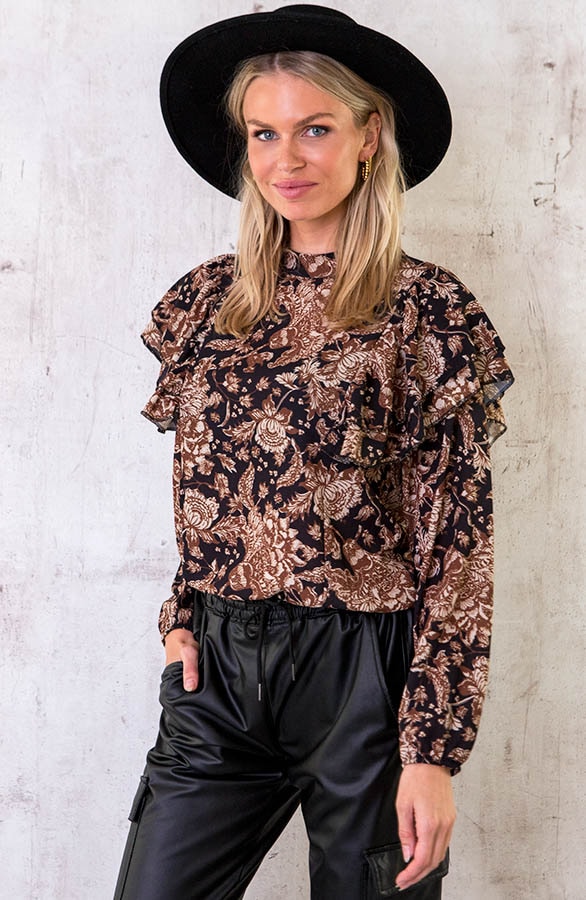 Ruffle Bloemen Blouse Choco – shoparchief, foto 2