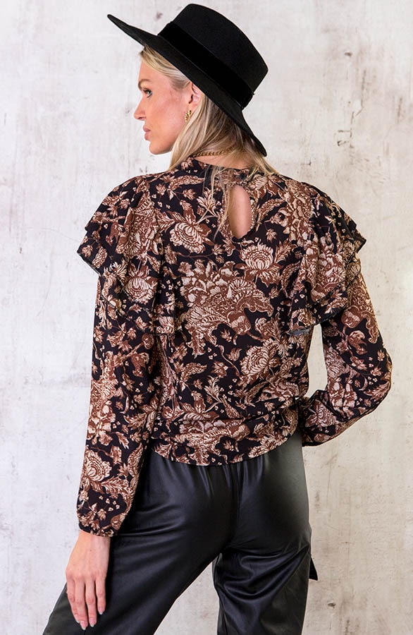 Ruffle Bloemen Blouse Choco – shoparchief, foto 4