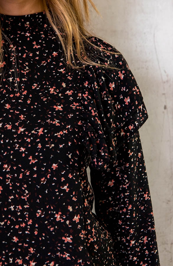 Ruffle Bloemen Blouse Zwart – shoparchief, foto 5