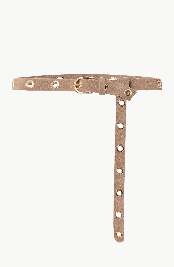 Suede Gesp Riem Lang Beige – shoparchief
