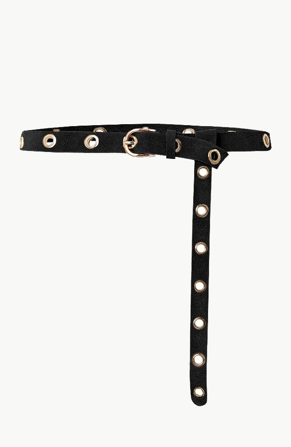 Suede Gesp Riem Lang Zwart – shoparchief