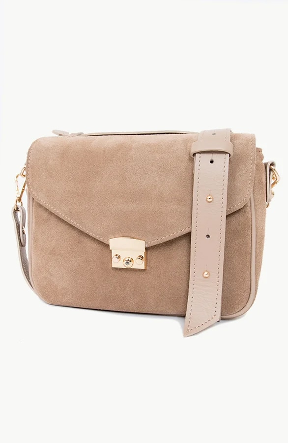 Suede Schoudertas Beige – shoparchief