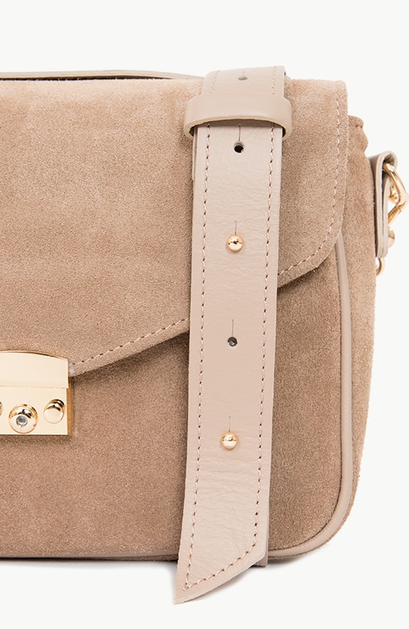 Suede Schoudertas Beige – shoparchief, foto 2