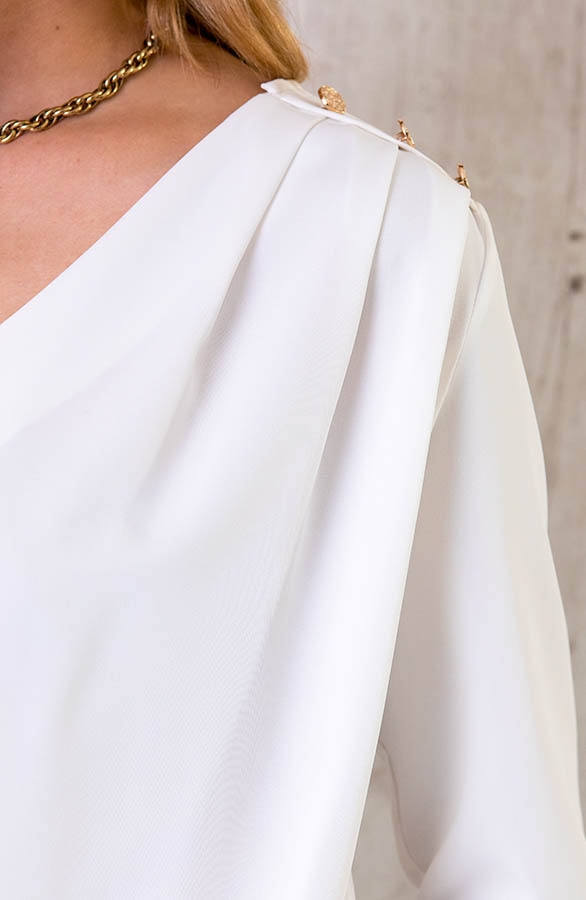 V-hals Gouden Knopen Blouse Ecru – shoparchief, foto 6