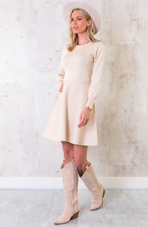 Wavy A-lijn Jurk Beige – shoparchief, foto 2