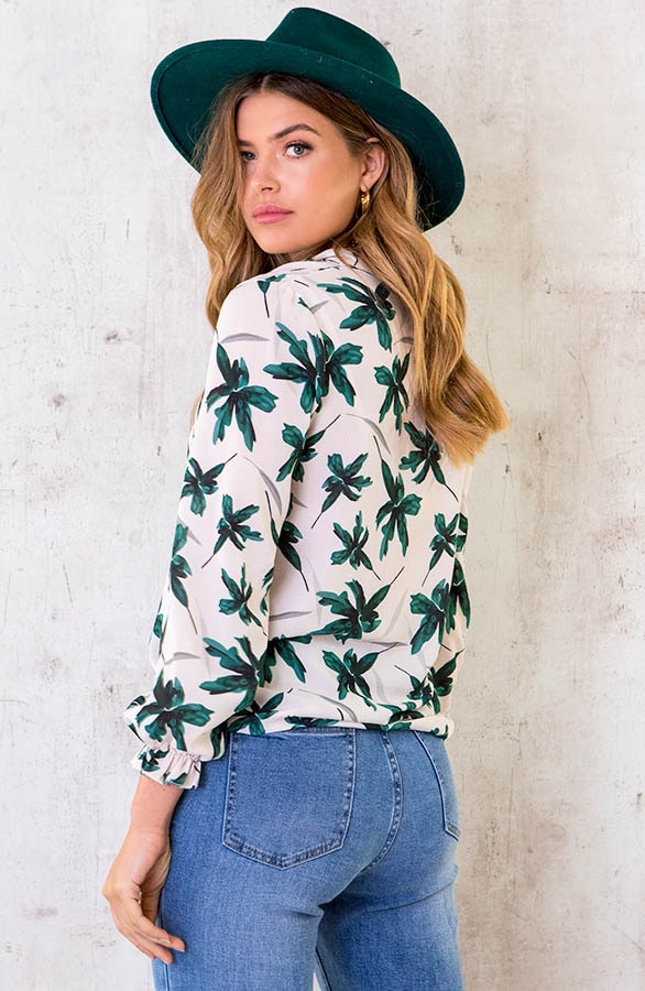 Bloemen Blouse Dames Ecru Groen – shoparchief, foto 5