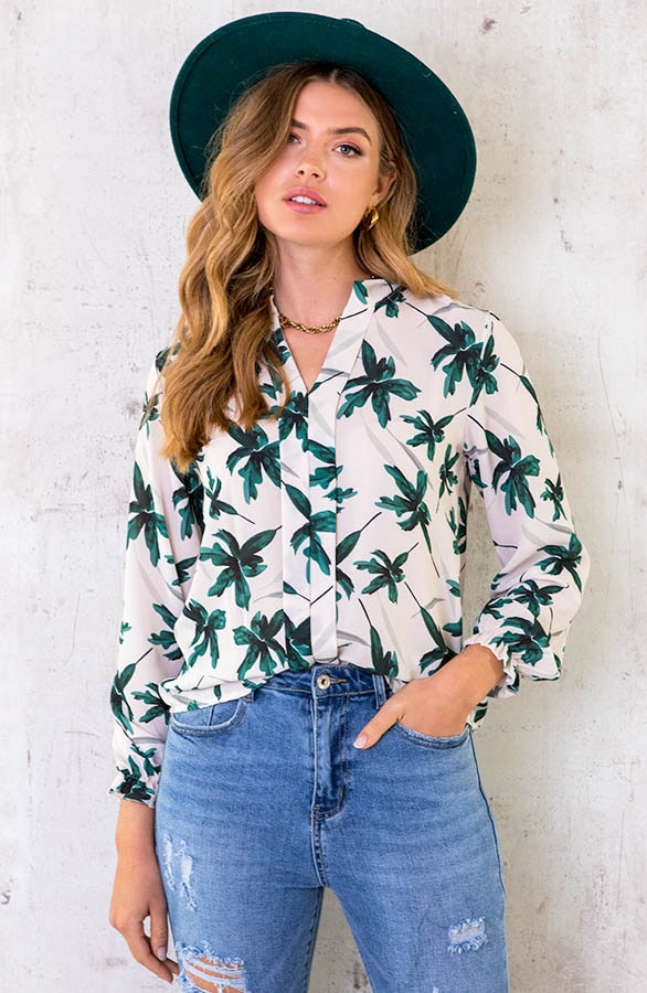 Bloemen Blouse Dames Ecru Groen – shoparchief, foto 2
