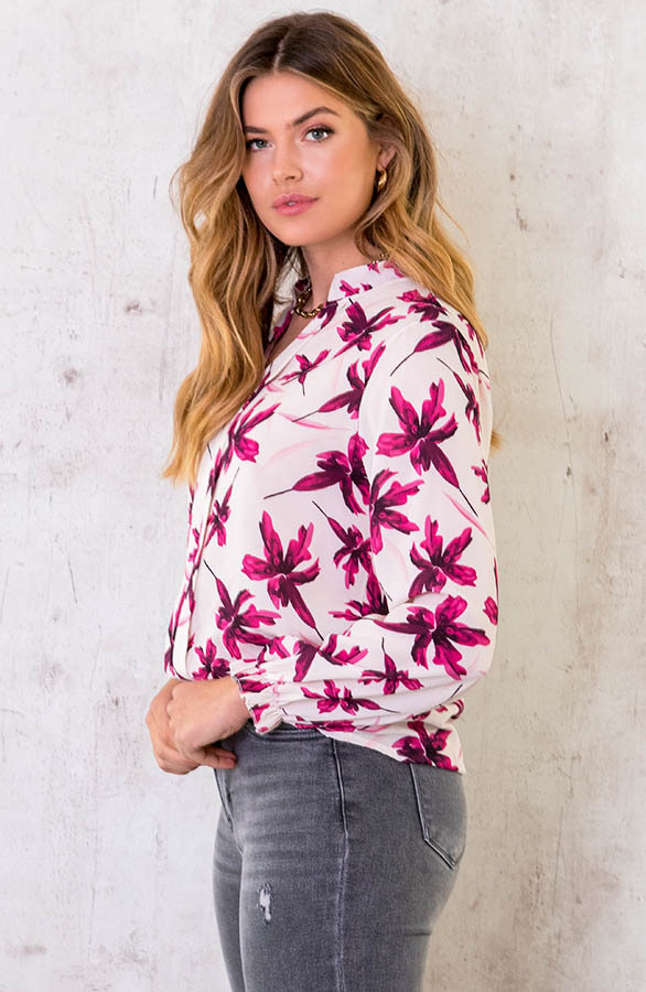 Bloemen Blouse Dames Ecru Roze – shoparchief, foto 3